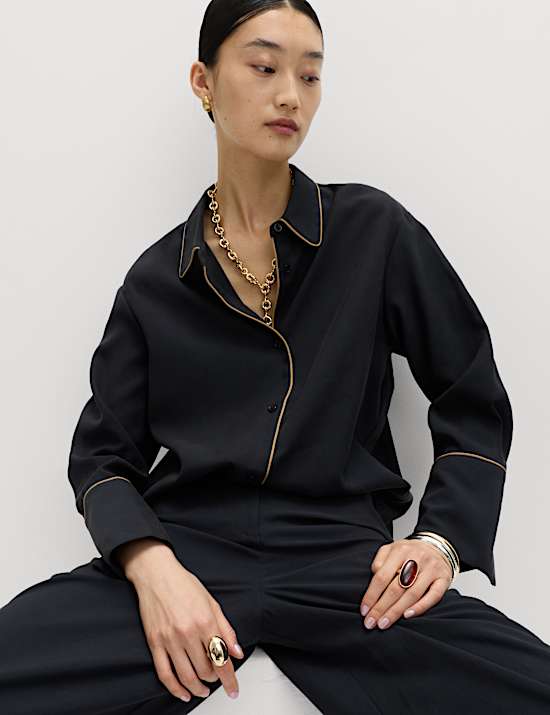 Modal Rich Piped Detail Collared Shirt