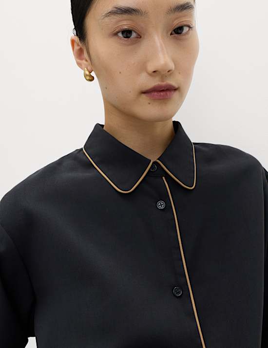 Modal Rich Piped Detail Collared Shirt