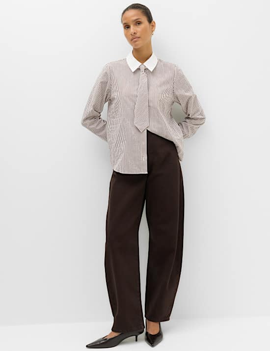 Pure Cotton Striped Tie Detail Shirt