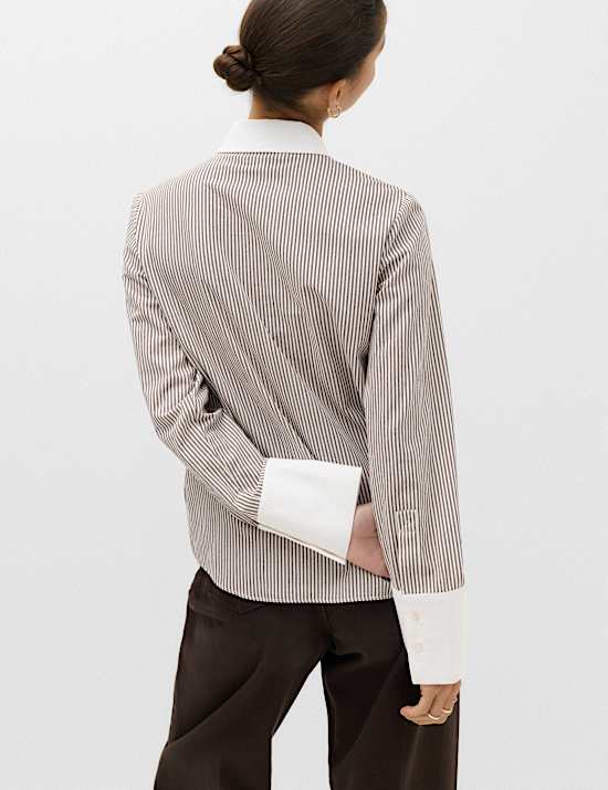 Pure Cotton Striped Tie Detail Shirt