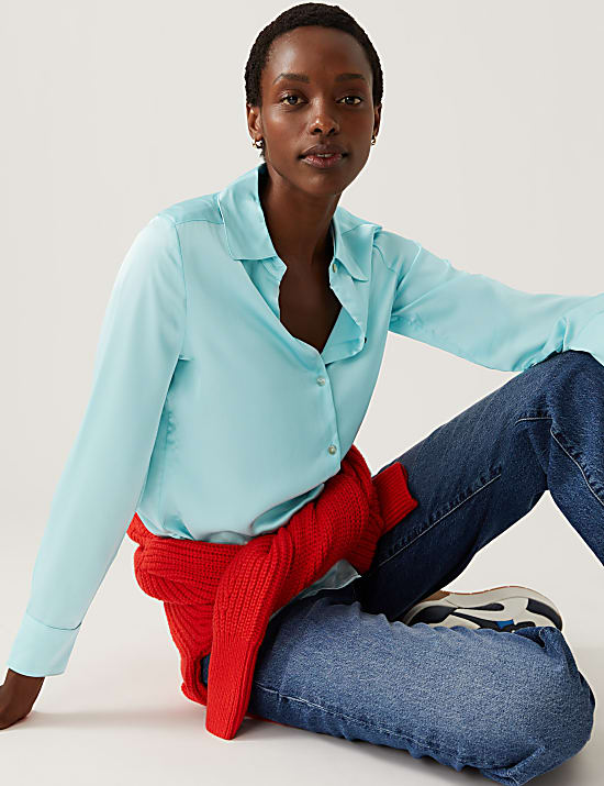 Satin Collared Long Sleeve Shirt