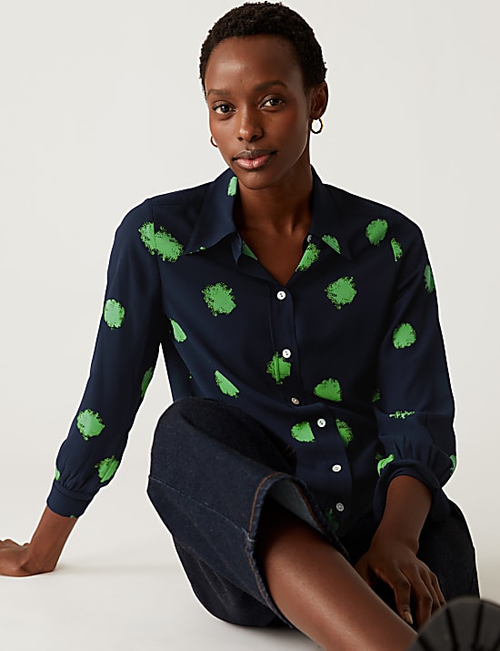 Printed Collared Long Sleeve Shirt