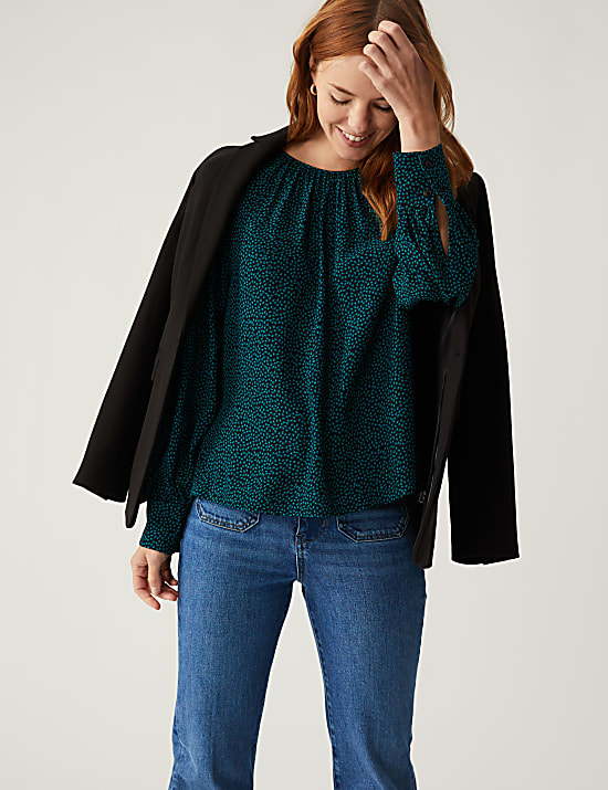 Printed Round Neck Long Sleeve Top