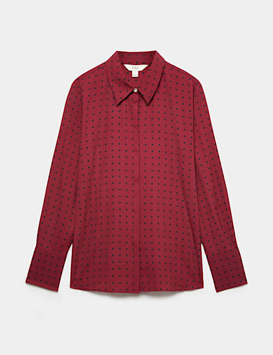 Chemise petite taille boutonn&eacute;e &agrave; motif pois et encolure