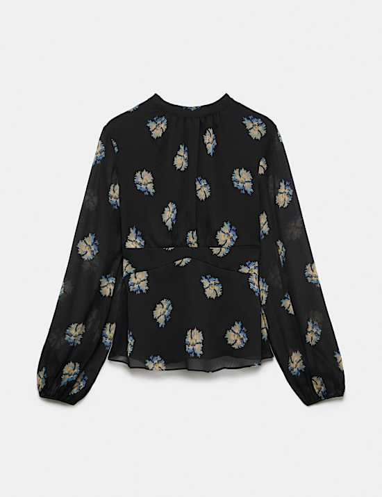 Floral High Neck Button Detail Top
