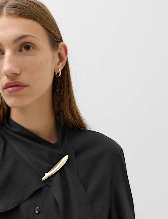 Draped Scarf Neck Button Through Shirt