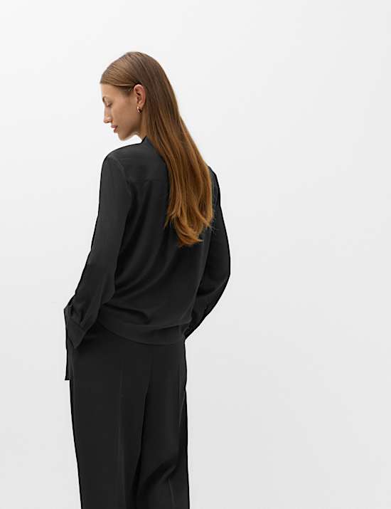 Draped Scarf Neck Button Through Shirt