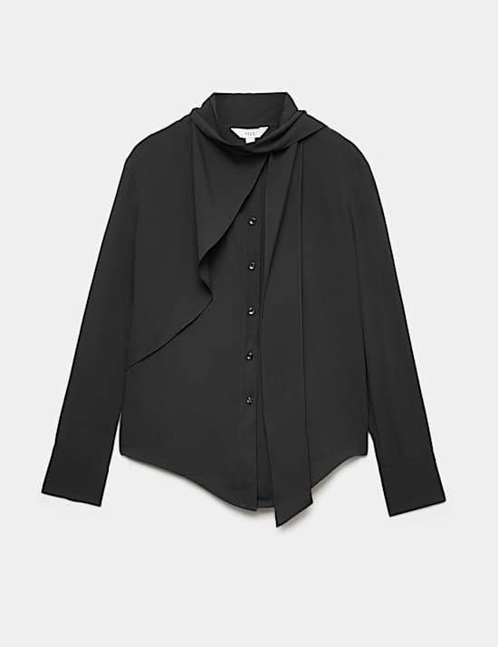 Draped Scarf Neck Button Through Shirt