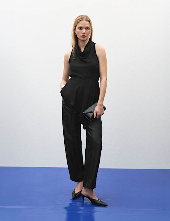 Cowl Neck Tie Back Asymmetric Top