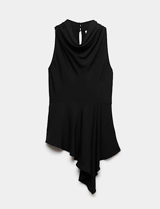 Cowl Neck Tie Back Asymmetric Top