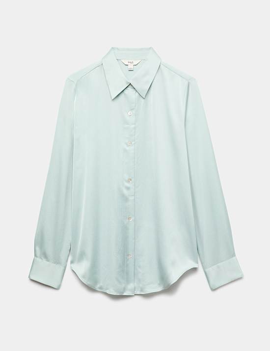 Chemise en satin boutonn&eacute;e &agrave; encolure