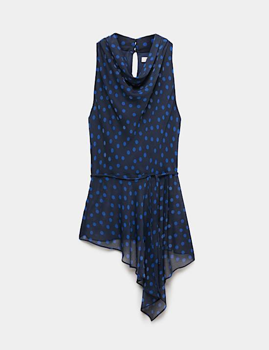 Blus Rimpel Kerah Leher Lipat Rendah Polkadot