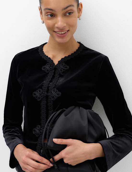 Velvet Mandarin Collar Top