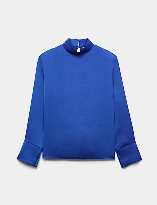 Satin High Neck Padded Shoulder Top