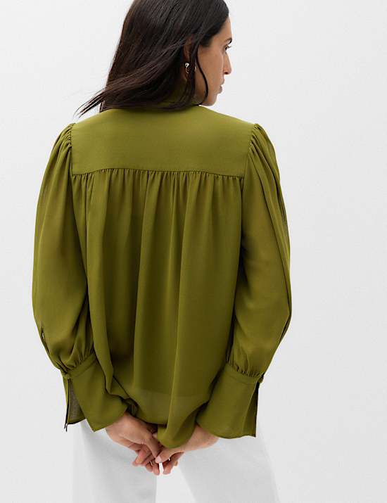 Sheer Tie Neck Bow Blouse