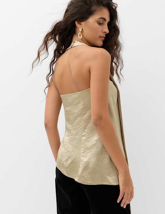 Satin Halter Neck Scarf Detail Top