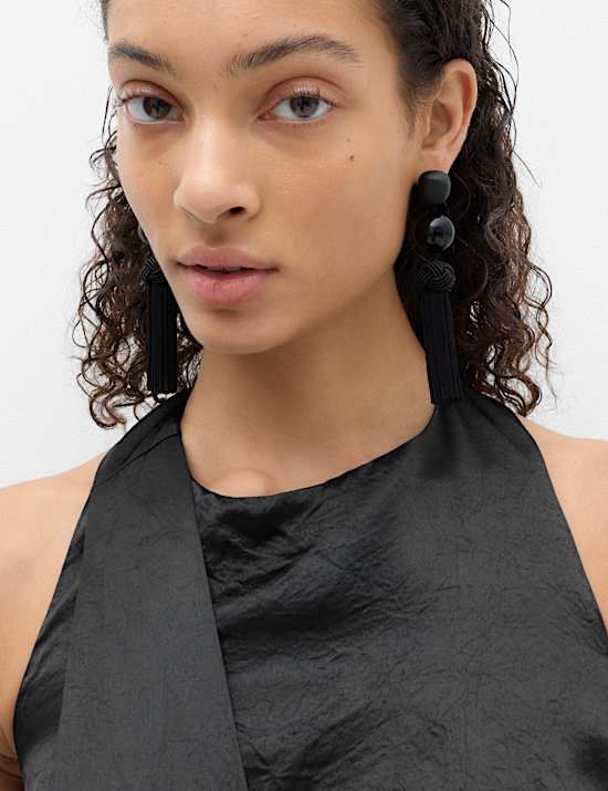 Satin Halter Neck Scarf Detail Top