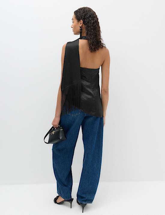 Satin Halter Neck Scarf Detail Top