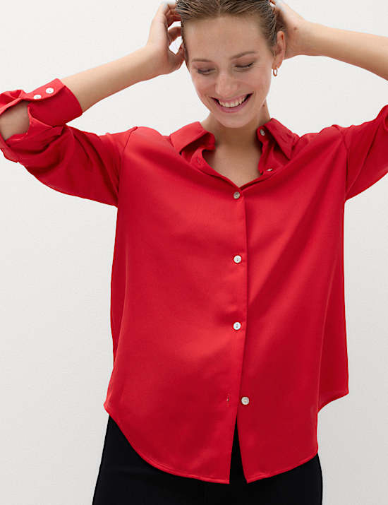 Satin Collared Button Through Shirt