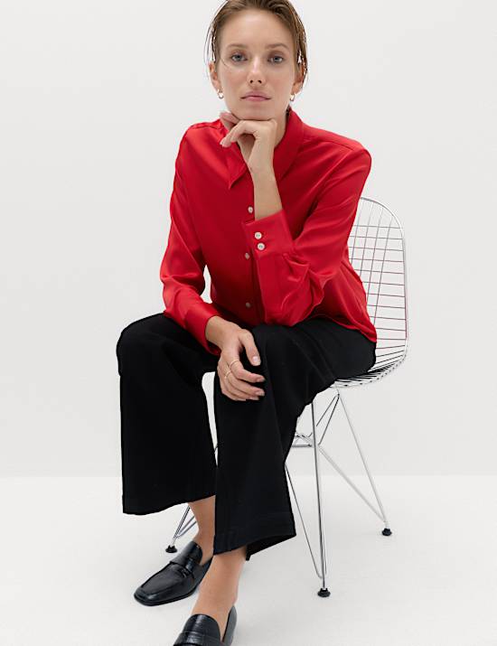 Satin Collared Button Through Shirt