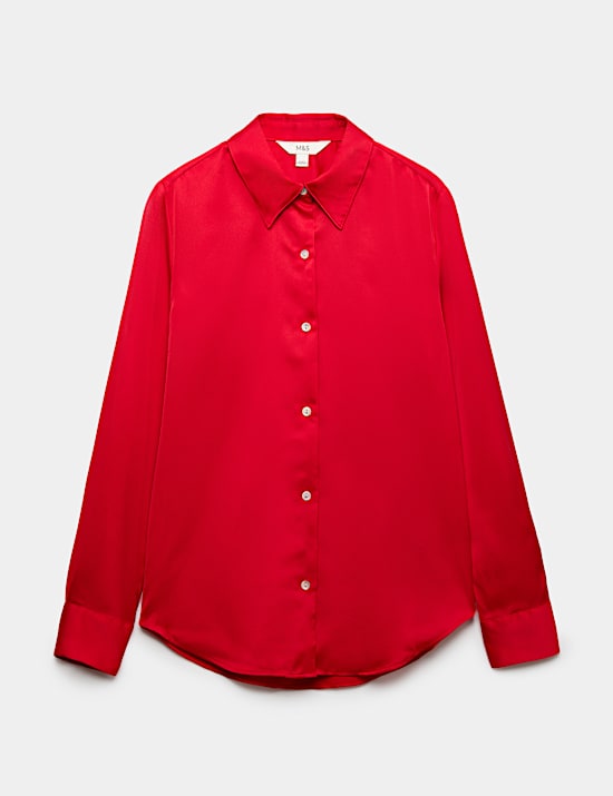 Satin Collared Button Through Shirt