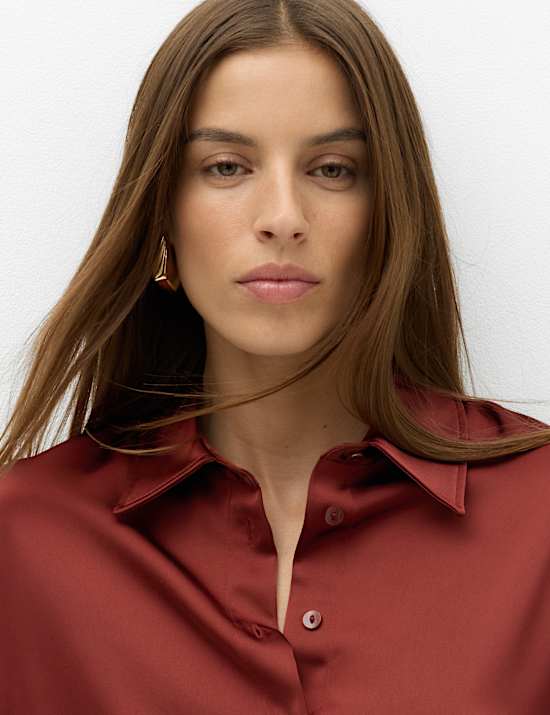 Satin Collared Button Through Waisted Shirt
