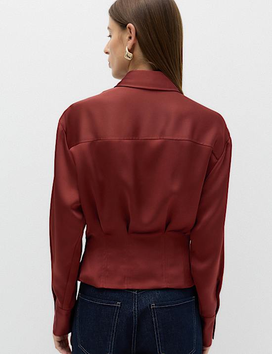 Satin Collared Button Through Waisted Shirt