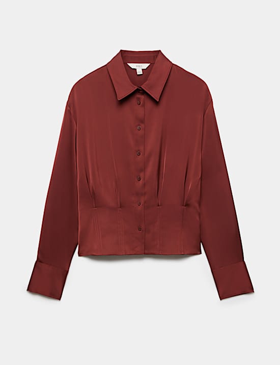 Satin Collared Button Through Waisted Shirt