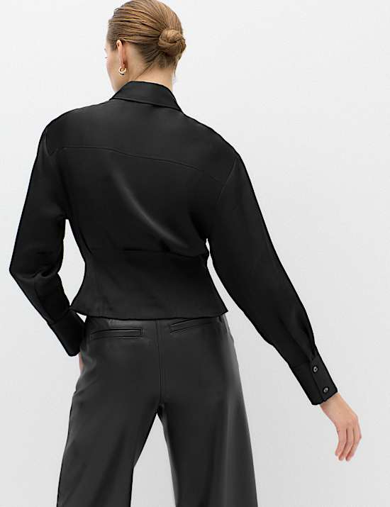 Satin Collared Button Through Waisted Shirt