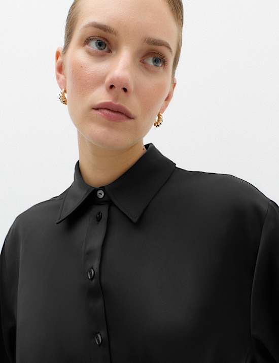 Satin Collared Button Through Waisted Shirt