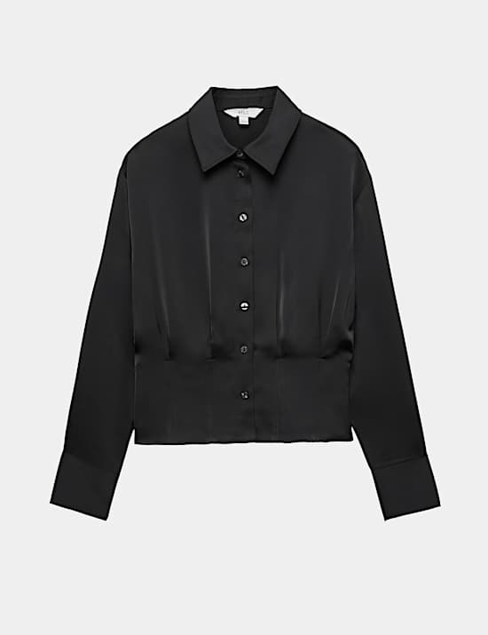 Satin Collared Button Through Waisted Shirt