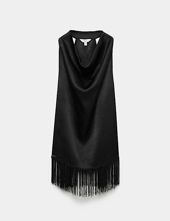 Satin Cowl Neck Tassel Top