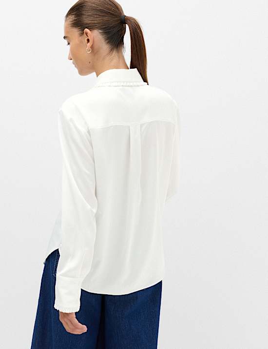 Satin Collared Frill Detail Shirt