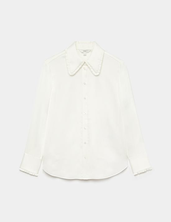 Satin Collared Frill Detail Shirt