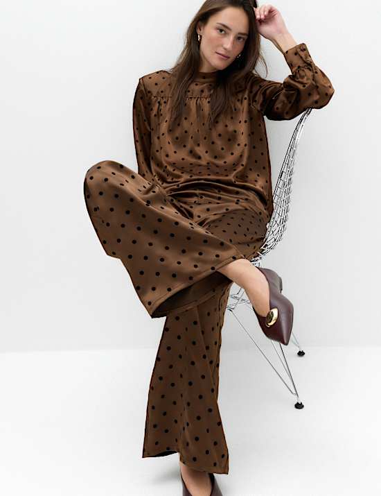 Polka Dot High Neck Padded Shoulder Top