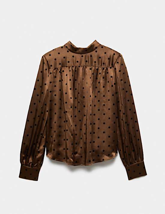 Polka Dot High Neck Padded Shoulder Top