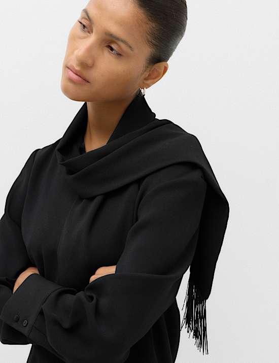 V Neck Scarf Detail Fringed Top