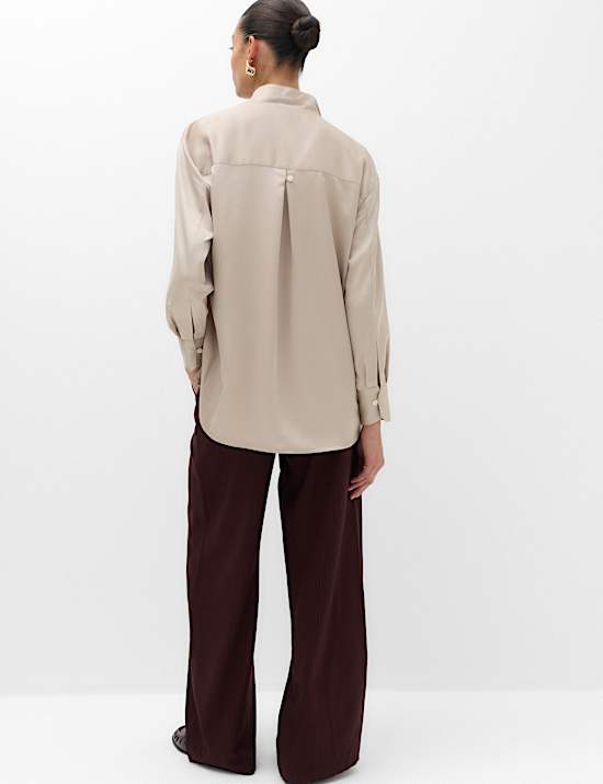 Satin Ruffle High Neck Shirt