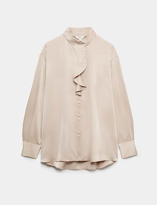 Satin Ruffle High Neck Shirt