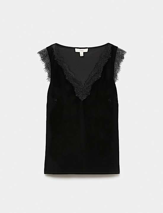 Velvet V Neck Lace Insert Cami Top