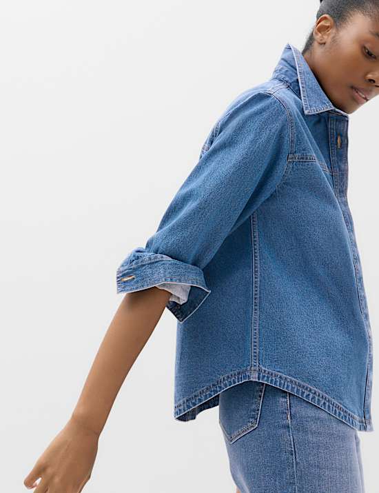 Pure Cotton Button Detail Collared Shirt