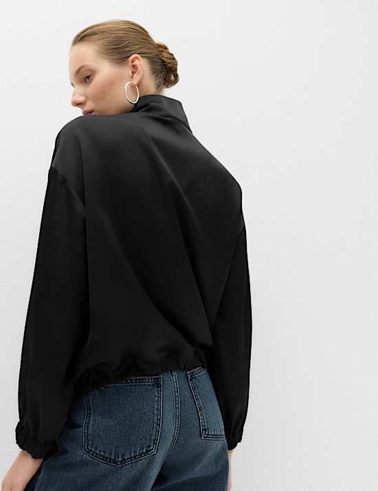 Satin Funnel Neck Button Detail Shirt