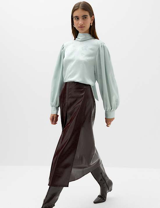 Jacquard High Neck Blouse