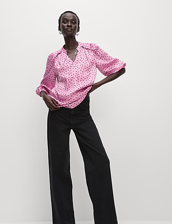 Printed Tie Neck Popover Blouse