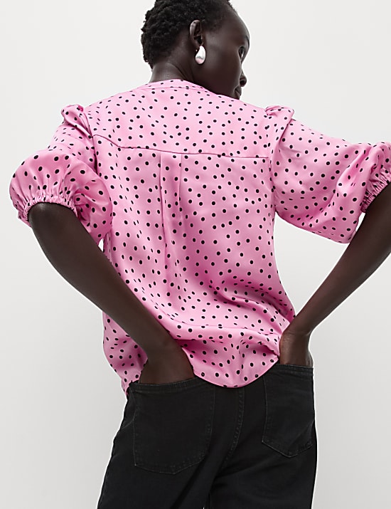 Printed Tie Neck Popover Blouse