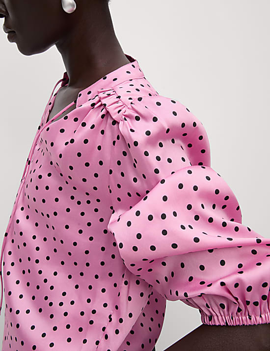 Printed Tie Neck Popover Blouse