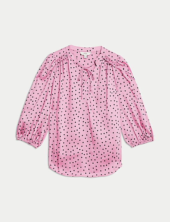 Printed Tie Neck Popover Blouse
