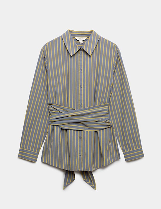 Chemise 100 % coton &agrave; rayures et &agrave; nouer &agrave; la taille