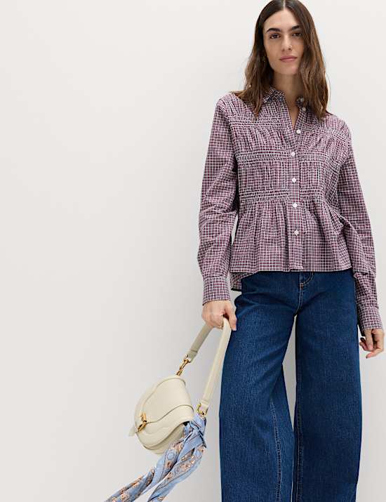 Marszczona koszula z kołnierzem 100% bawełny