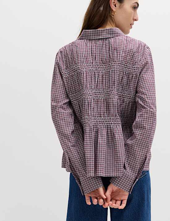 Marszczona koszula z kołnierzem 100% bawełny